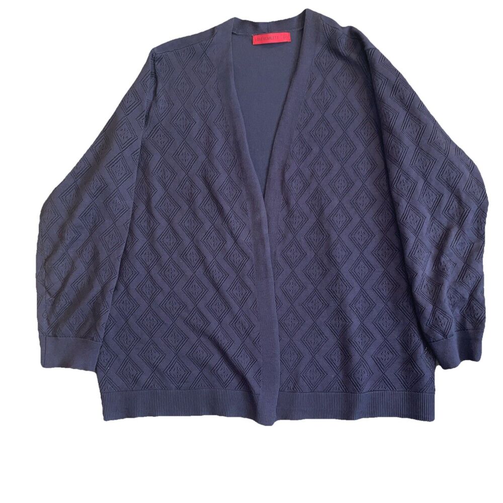 Love Scarlett Blue Knit Cardigan Sweater open-knit diamond pattern- Women's 2X